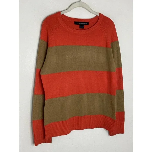French Connection Striped Orange Beige Knit Soft Sweater Size XL B3 - Picture 2 of 6